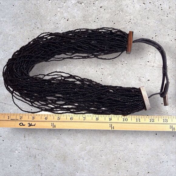 Multi Strand Black Seed Bead Statement Necklace 40 Strands Boho - Picture 3 of 3